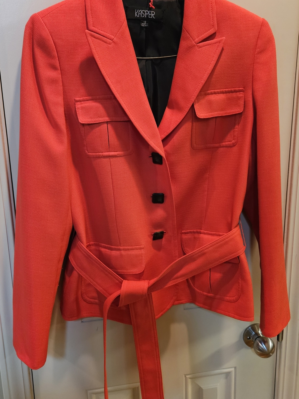 Kasper Coral Belted Notch-Lapel Blazer